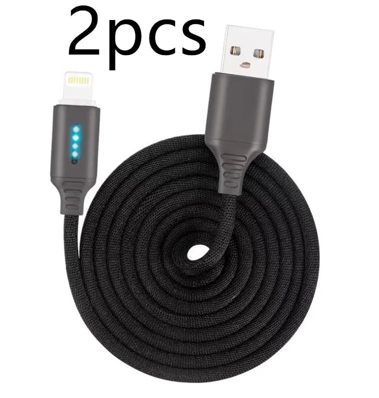 Black woven fabric braided USB fast charging cable with Type-C connector, 1 metre long.