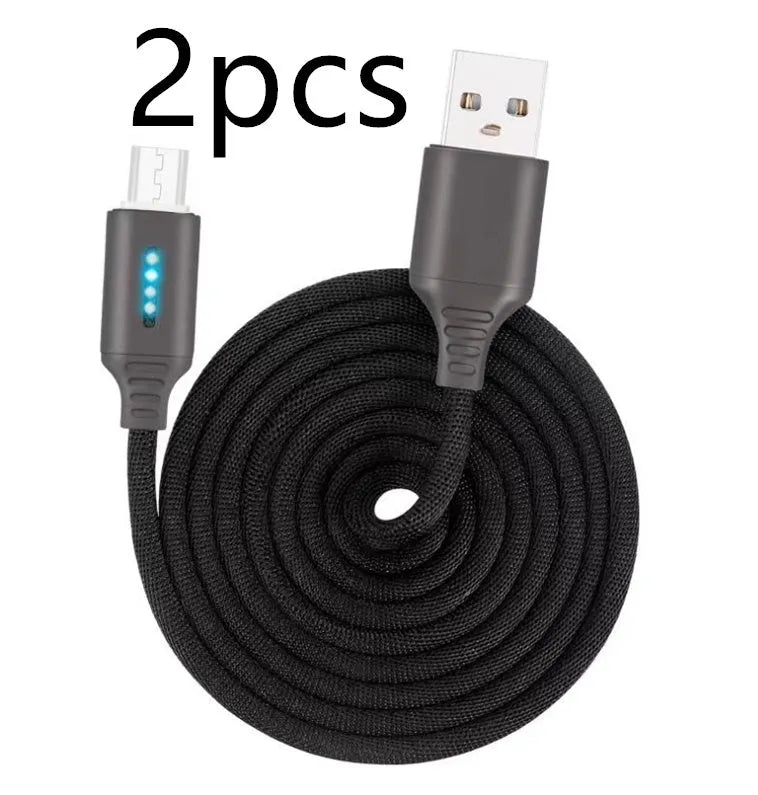 Black woven fabric braided USB fast charging cable with Type-C connector, 1 metre long.