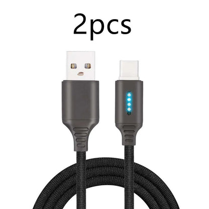 Black woven fabric braided USB fast charging cable with Type-C connector, 1 metre long.