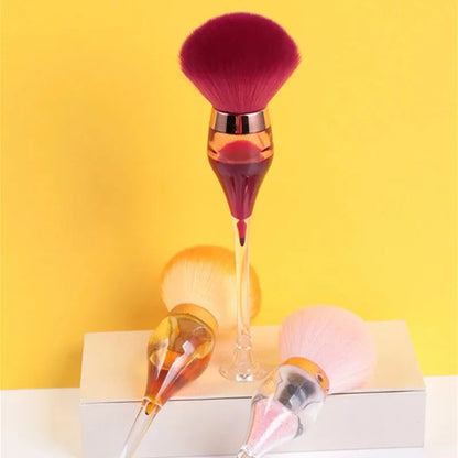 Wine glass shape large makeup brush with fluffy man-made fibre head, long plastic handle, 14cm total length, in Champagne, Pink or Wine Red.