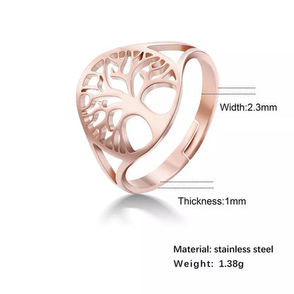 Adjustable Tree of Life Ring in stainless steel with 18K gold plating options