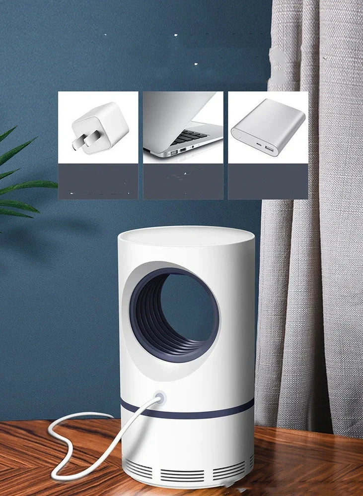 White mosquito killer lamp with violet light technology and USB connection for chemical-free insect control
