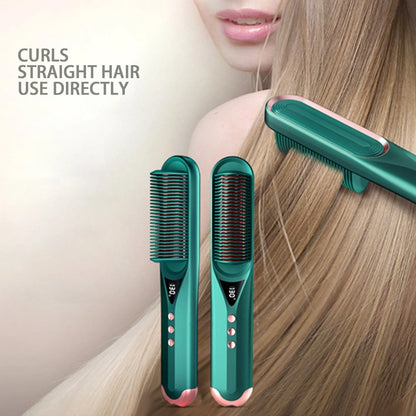 Dark green beard comb and hair straightener with PTC heating technology
