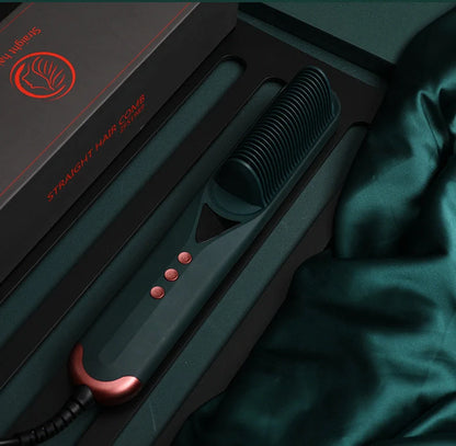 Dark green beard comb and hair straightener with PTC heating technology