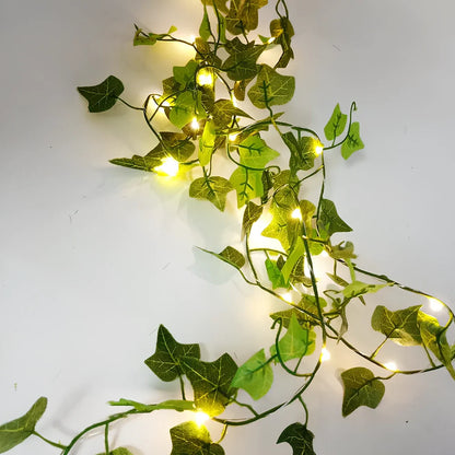 Maple leaf rattan light string with copper wire and warm white LED lamps for wedding decor