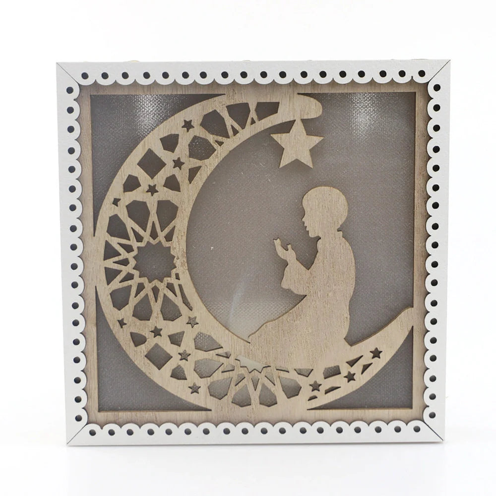 Hand-carved wooden square Eid decoration with pavilion patterns measuring 15cm