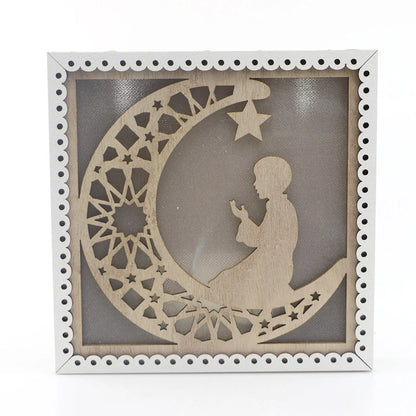 Hand-carved wooden square Eid decoration with pavilion patterns measuring 15cm