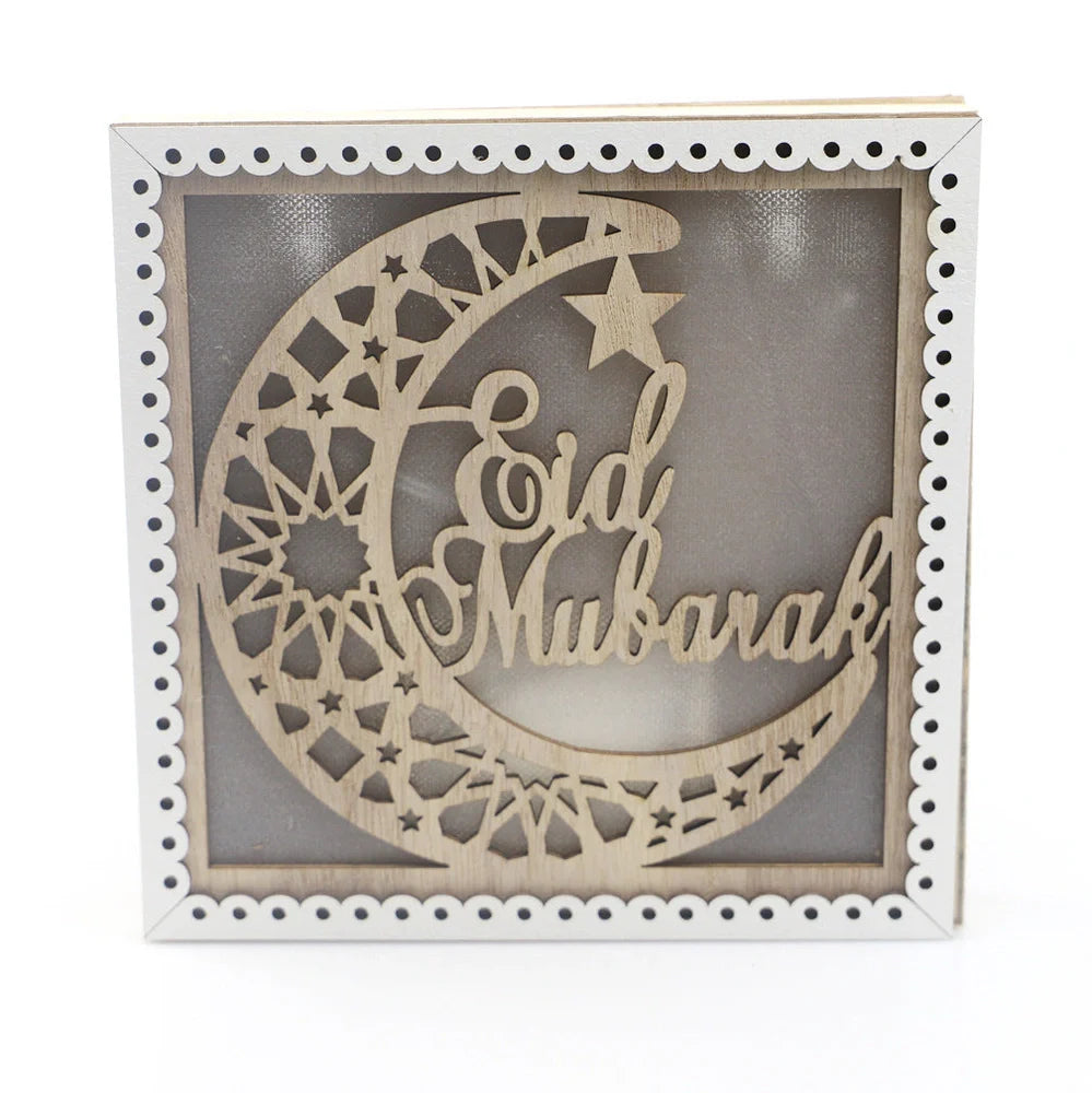 Hand-carved wooden square Eid decoration with pavilion patterns measuring 15cm
