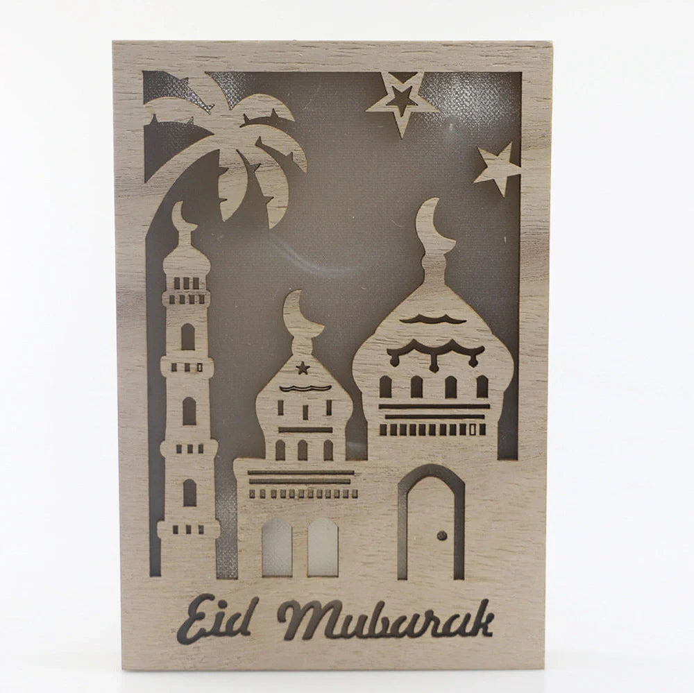 Hand-carved wooden square Eid decoration with pavilion patterns measuring 15cm