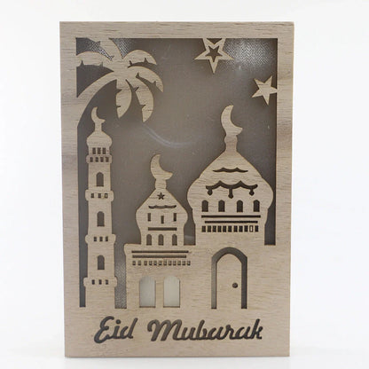 Hand-carved wooden square Eid decoration with pavilion patterns measuring 15cm