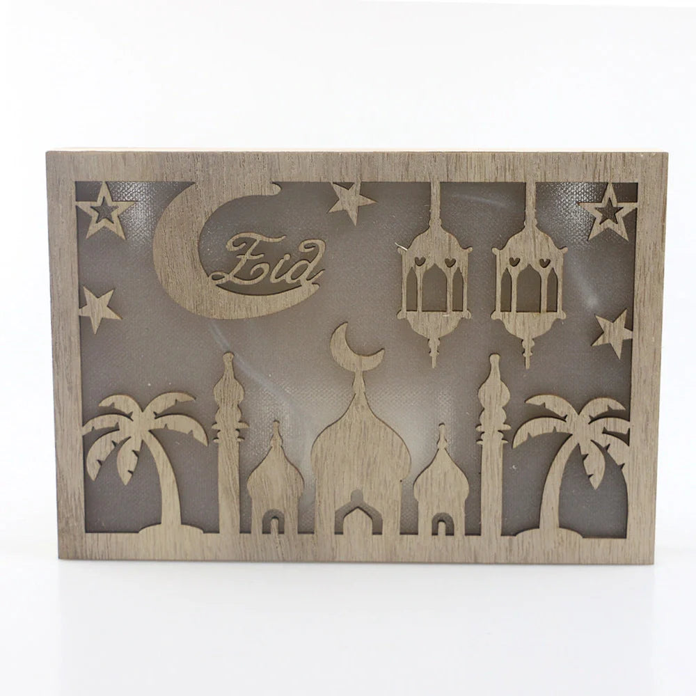 Hand-carved wooden square Eid decoration with pavilion patterns measuring 15cm