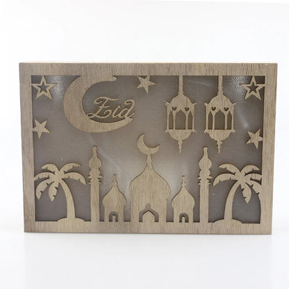 Hand-carved wooden square Eid decoration with pavilion patterns measuring 15cm