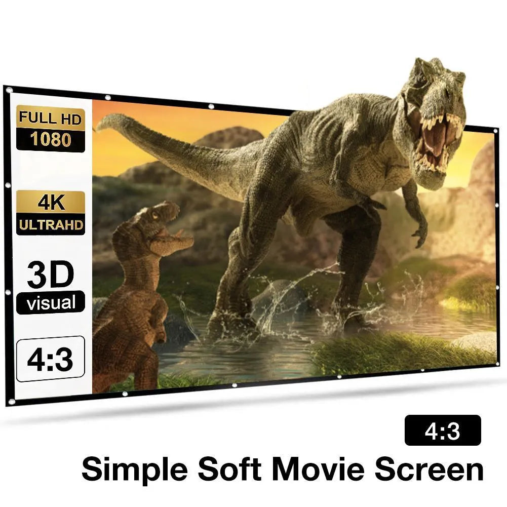 White polyester folding curtain projection screen showing 150-inch 4:3 measurement