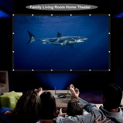 White polyester folding curtain projection screen showing 150-inch 4:3 measurement