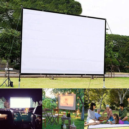 White polyester folding curtain projection screen showing 150-inch 4:3 measurement