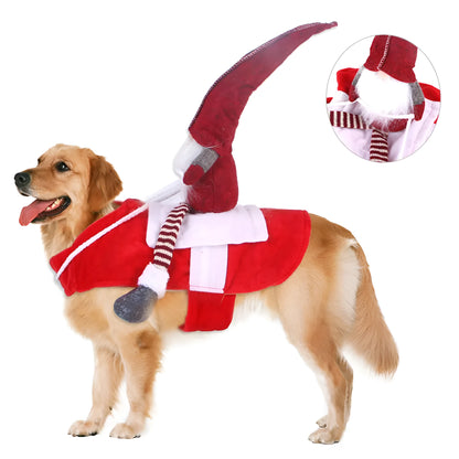 Red Santa Claus pet riding costume for dogs and cats with flannel fabric and Velcro straps