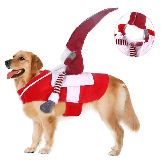 Red Santa Claus pet riding costume for dogs and cats with flannel fabric and Velcro straps
