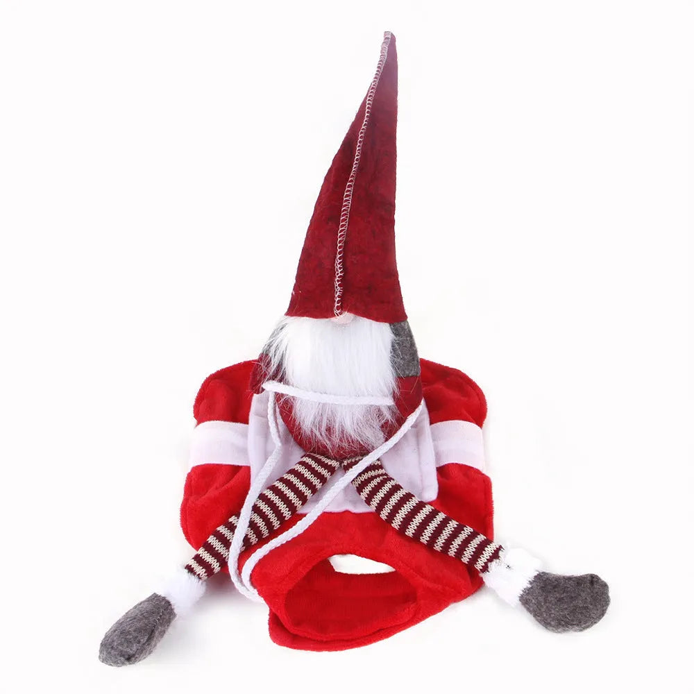 Red Santa Claus pet riding costume for dogs and cats with flannel fabric and Velcro straps