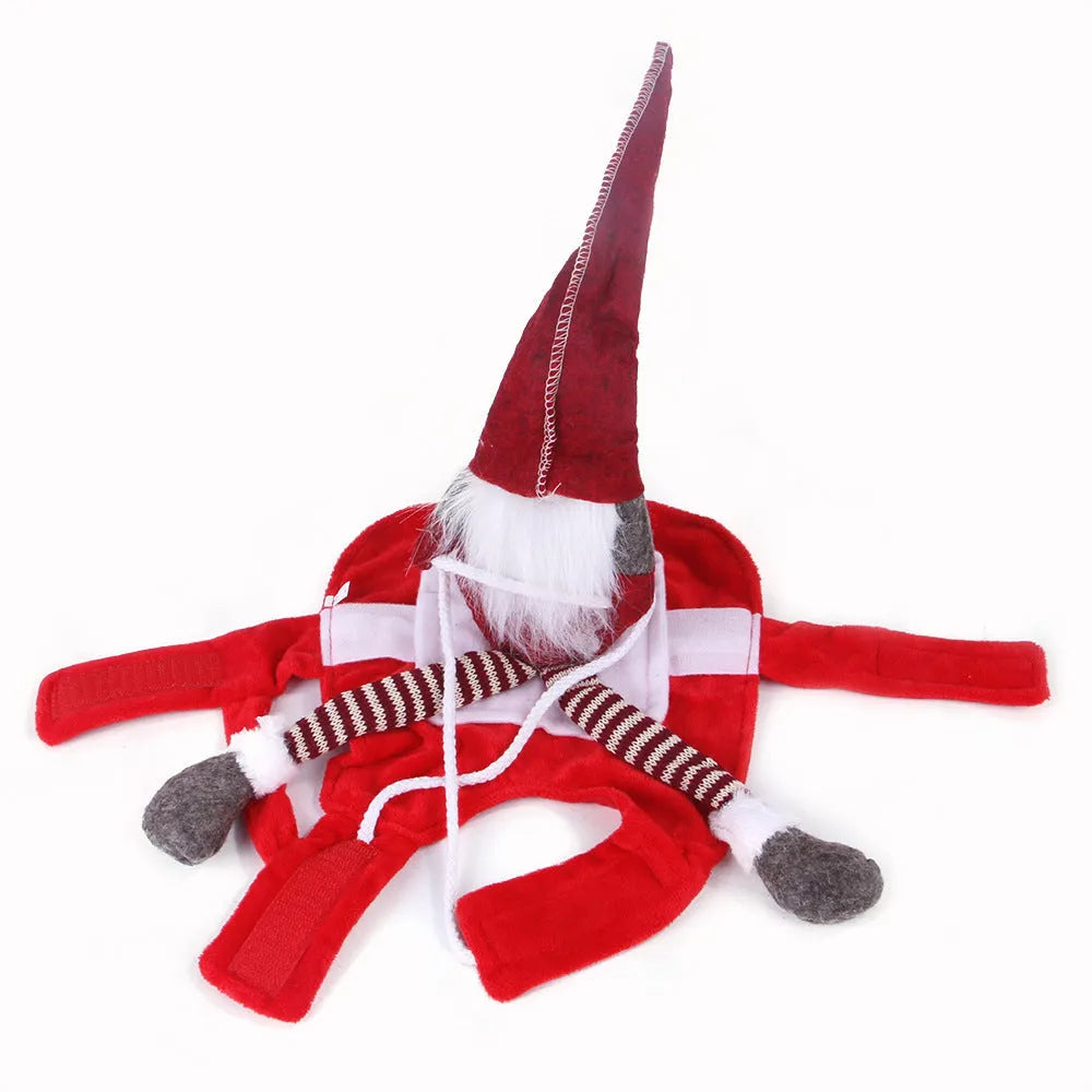 Red Santa Claus pet riding costume for dogs and cats with flannel fabric and Velcro straps