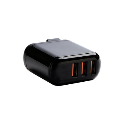 3-port USB charger with LED display for fast charging at 3.4A, ideal for travelers