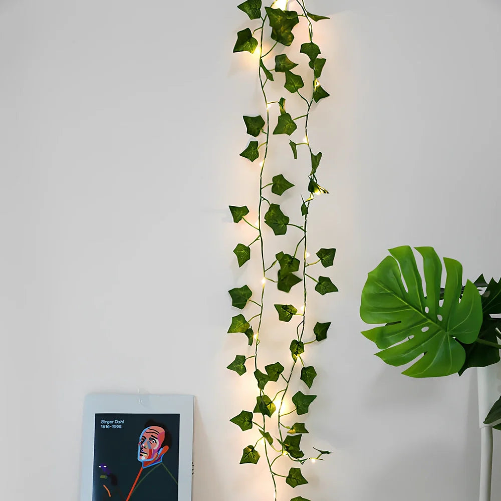 Maple leaf rattan light string with copper wire and warm white LED lamps for wedding decor