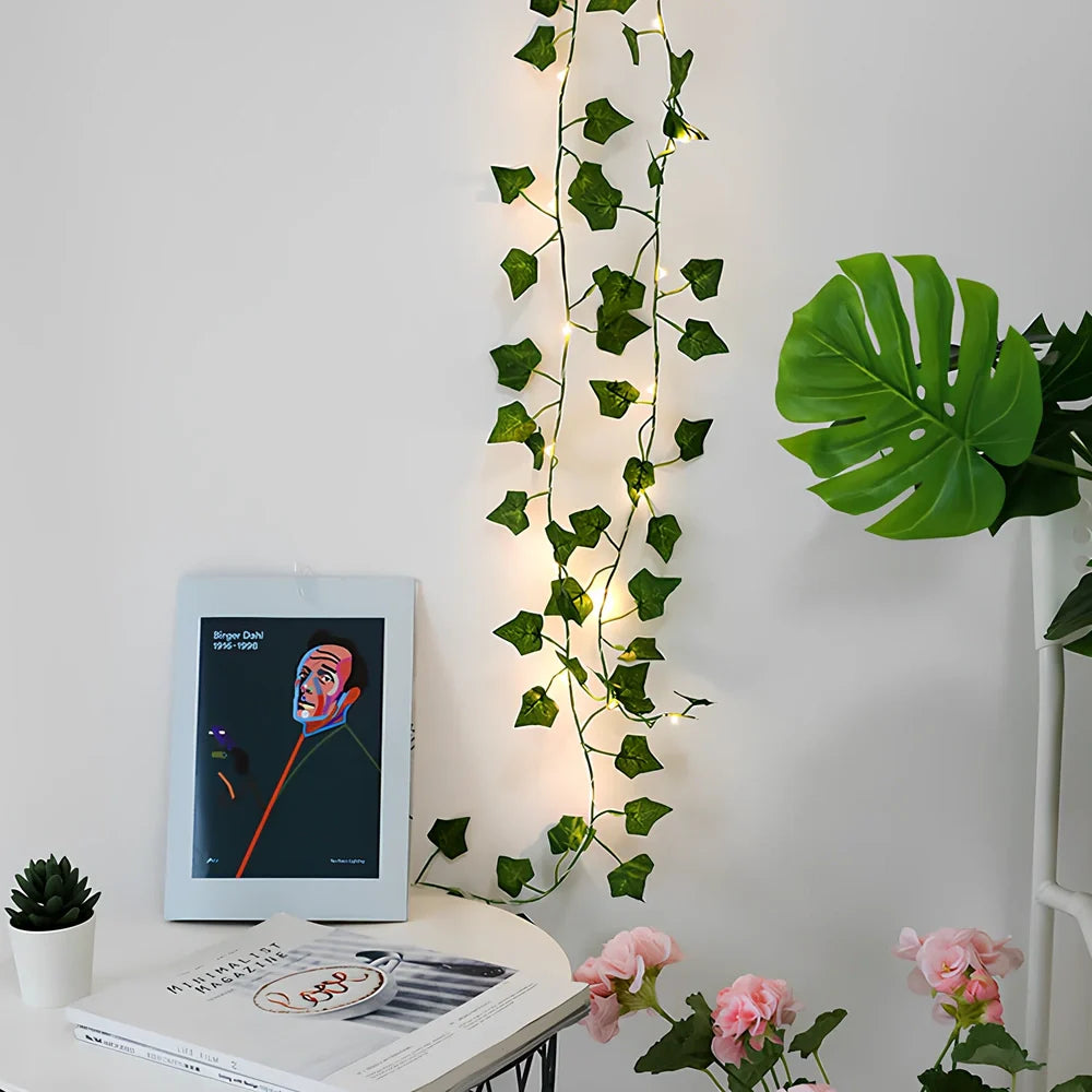 Maple leaf rattan light string with copper wire and warm white LED lamps for wedding decor
