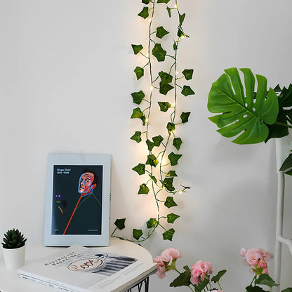 Maple leaf rattan light string with copper wire and warm white LED lamps for wedding decor