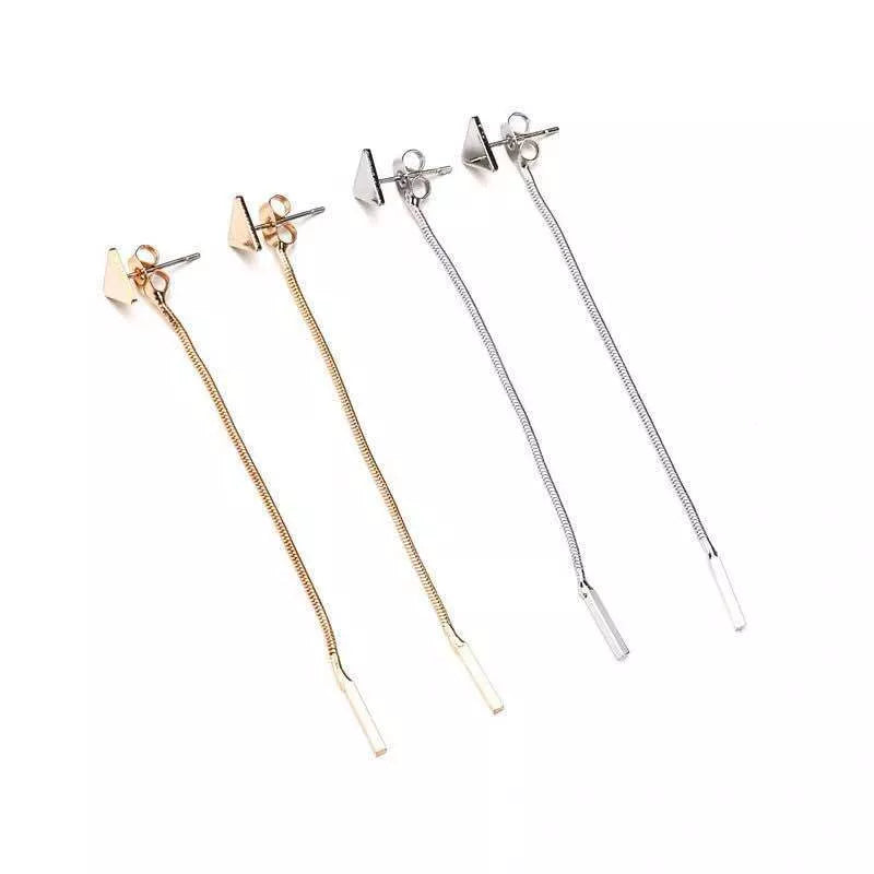 ALong women's tassel earrings with rhombus shape in gold and silver