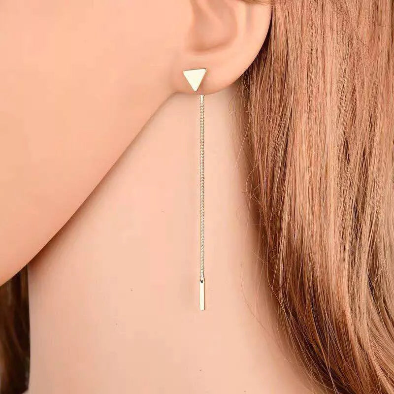 ALong women's tassel earrings with rhombus shape in gold and silver