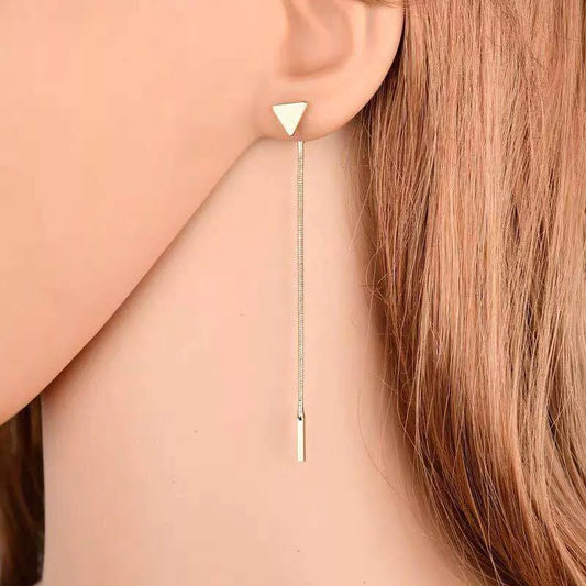 ALong women's tassel earrings with rhombus shape in gold and silver
