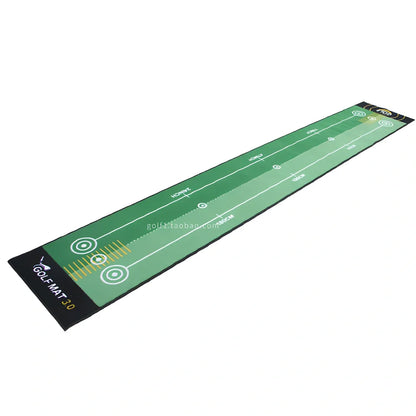 Green golf putting practice blanket with TPR surface measuring 3 metres long by 0.5 metres wide