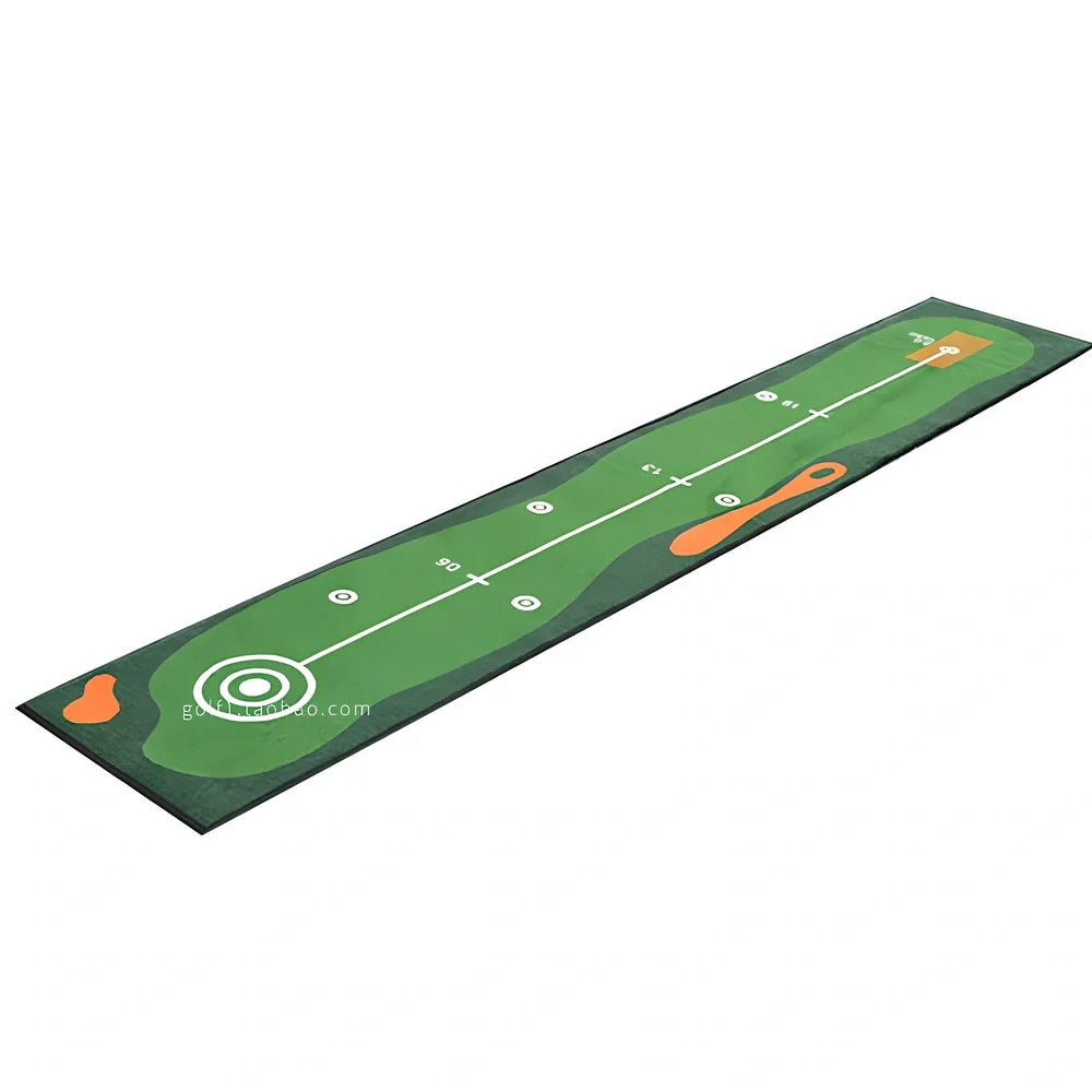 Green golf putting practice blanket with TPR surface measuring 3 metres long by 0.5 metres wide
