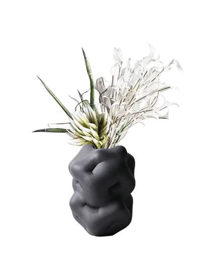 Ceramic flower vase with irregular textured surface, white or black finish, 34cm height