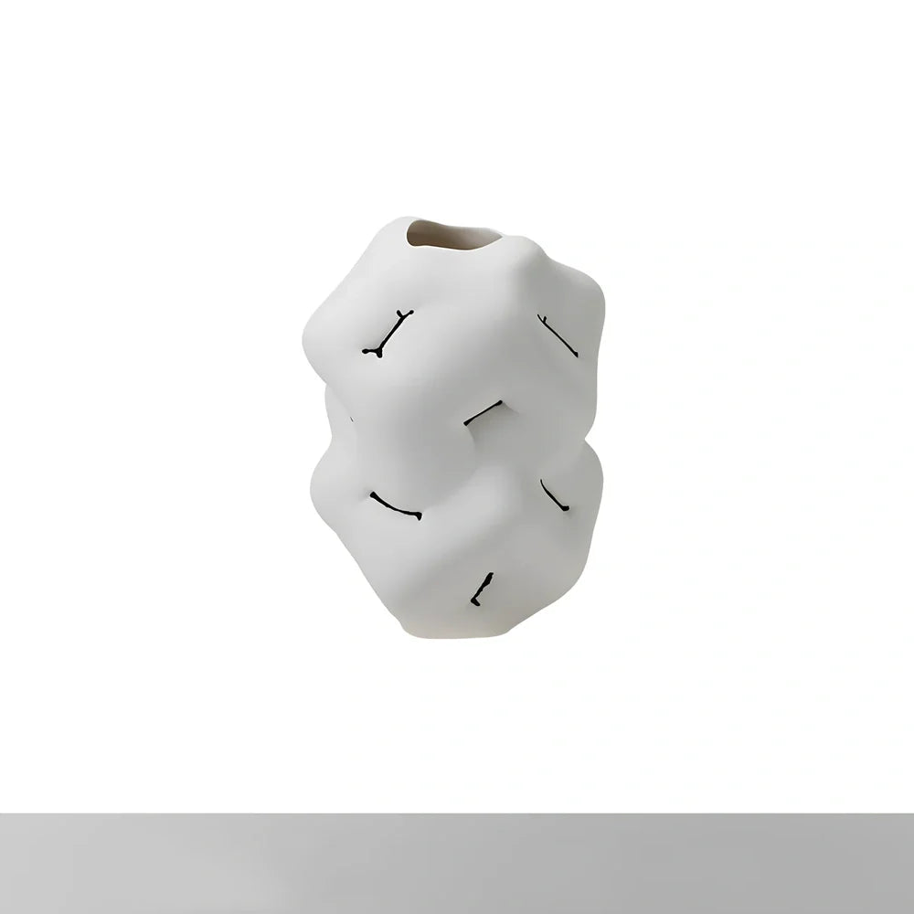 Ceramic flower vase with irregular textured surface, white or black finish, 34cm height