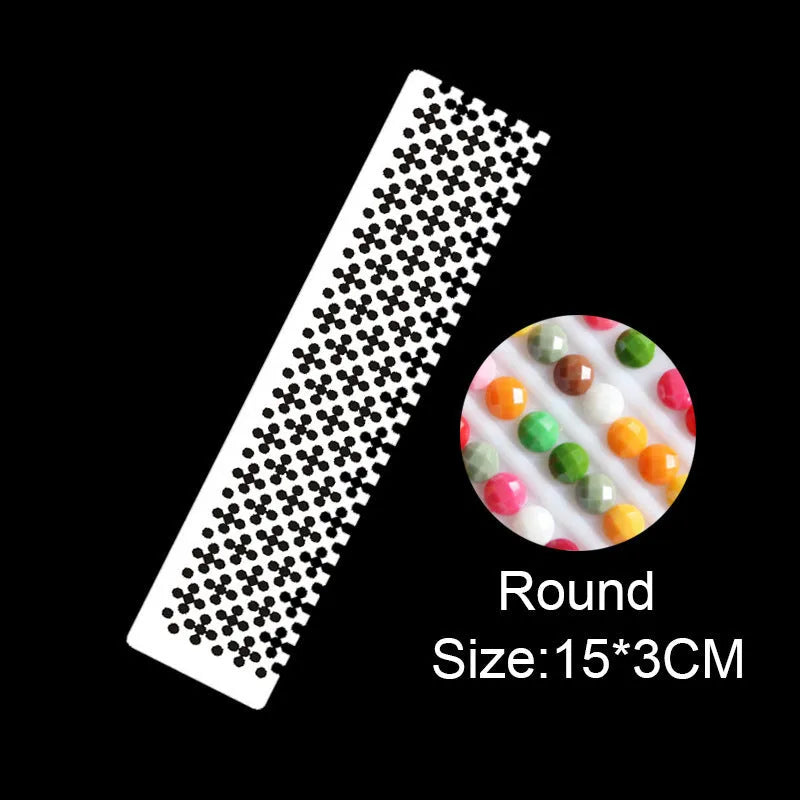 Stainless steel diamond painting grid ruler for round and square drills on a craft table.