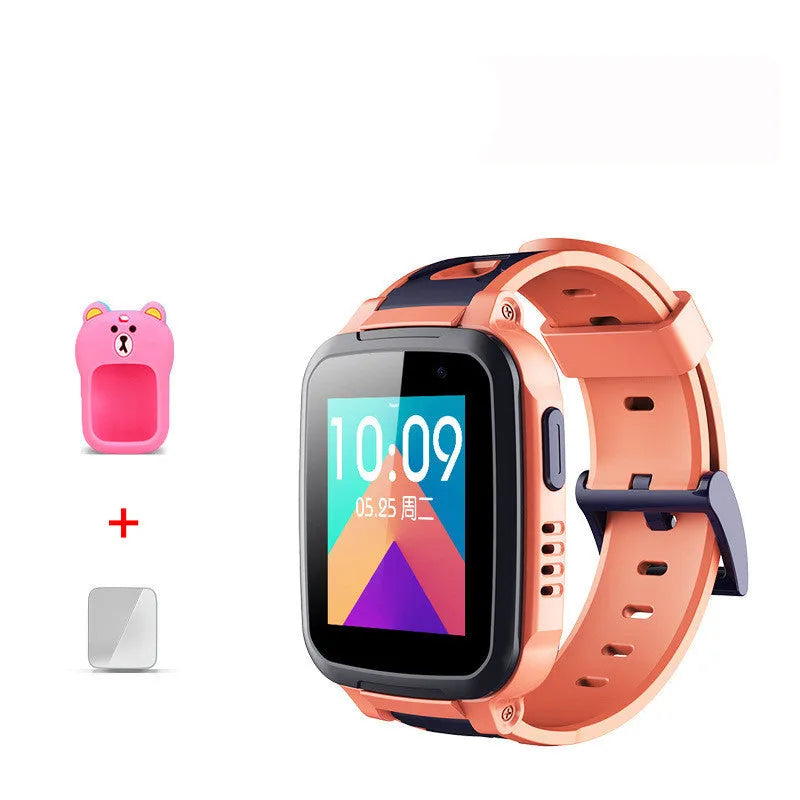 SE5 Plus blue children phone watch with stainless steel wristband on child's wrist