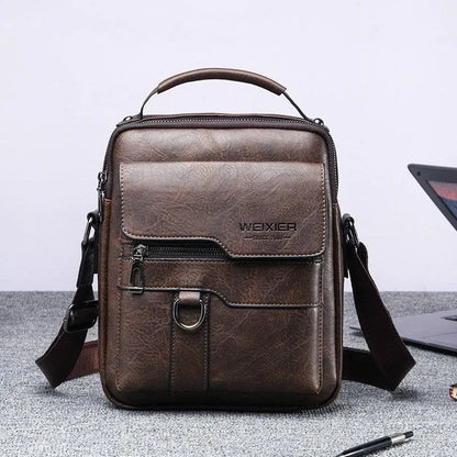 Vintage PU leather vertical business bag, 22cm x 26cm, with zip opening, laptop compartment and soft handle