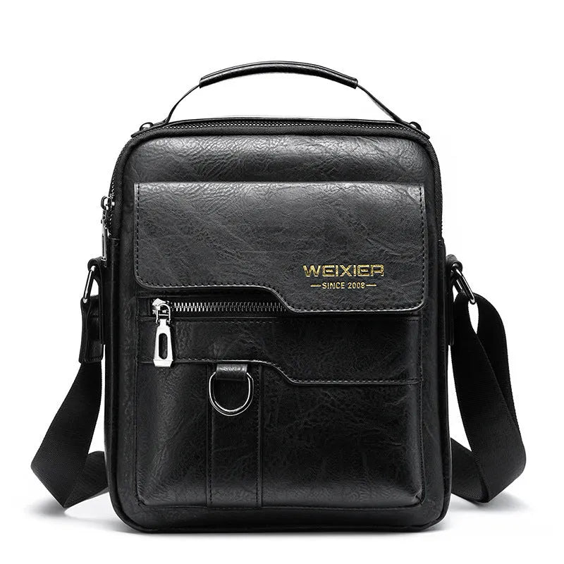 Vintage PU leather vertical business bag, 22cm x 26cm, with zip opening, laptop compartment and soft handle