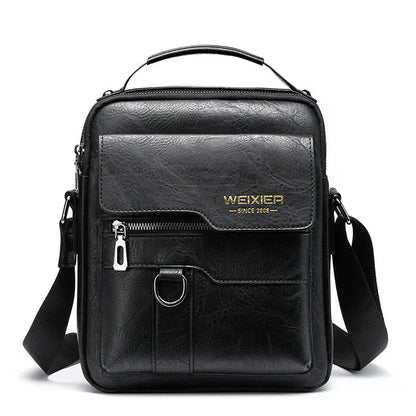 Vintage PU leather vertical business bag, 22cm x 26cm, with zip opening, laptop compartment and soft handle