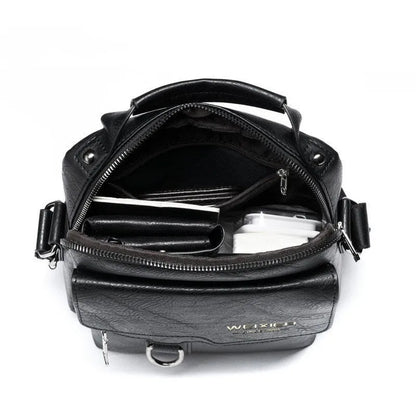 Vintage PU leather vertical business bag, 22cm x 26cm, with zip opening, laptop compartment and soft handle