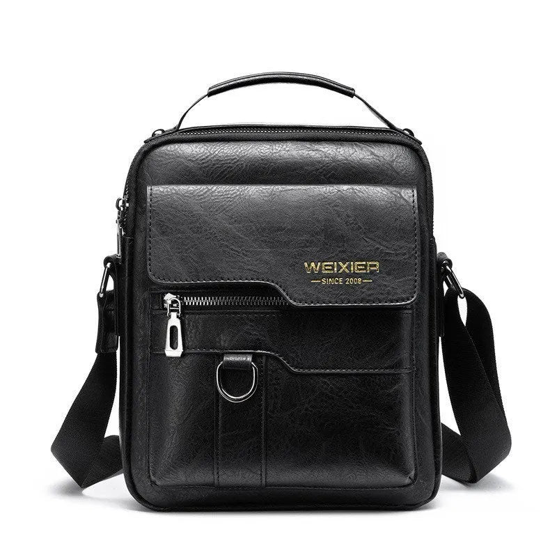 Vintage PU leather vertical business bag, 22cm x 26cm, with zip opening, laptop compartment and soft handle