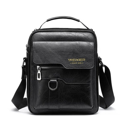 Vintage PU leather vertical business bag, 22cm x 26cm, with zip opening, laptop compartment and soft handle
