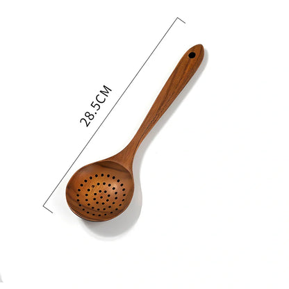 Teak unlacquered solid wood spatula for non-stick wok cooking with seven size options