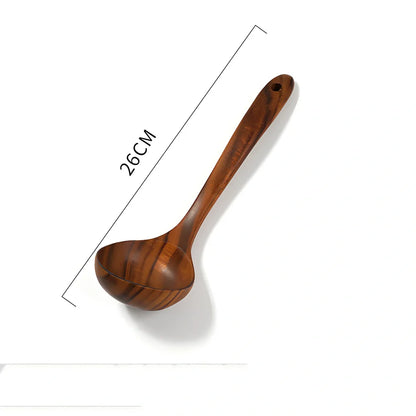 Teak unlacquered solid wood spatula for non-stick wok cooking with seven size options