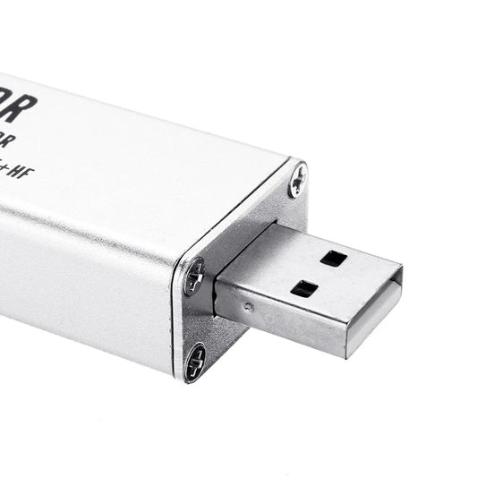 Black metal all-band software receiver A300U with golden SMA connector for 25MHz-1700MHz RF range including aviation ADS-B reception