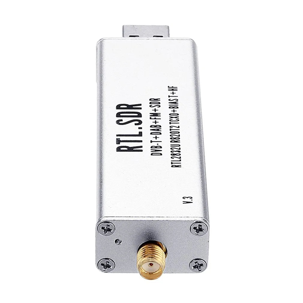 Black metal all-band software receiver A300U with golden SMA connector for 25MHz-1700MHz RF range including aviation ADS-B reception