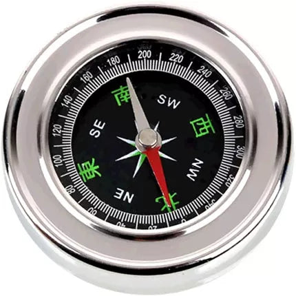 Stainless steel outdoor compass with brushed metal finish for hiking and camping