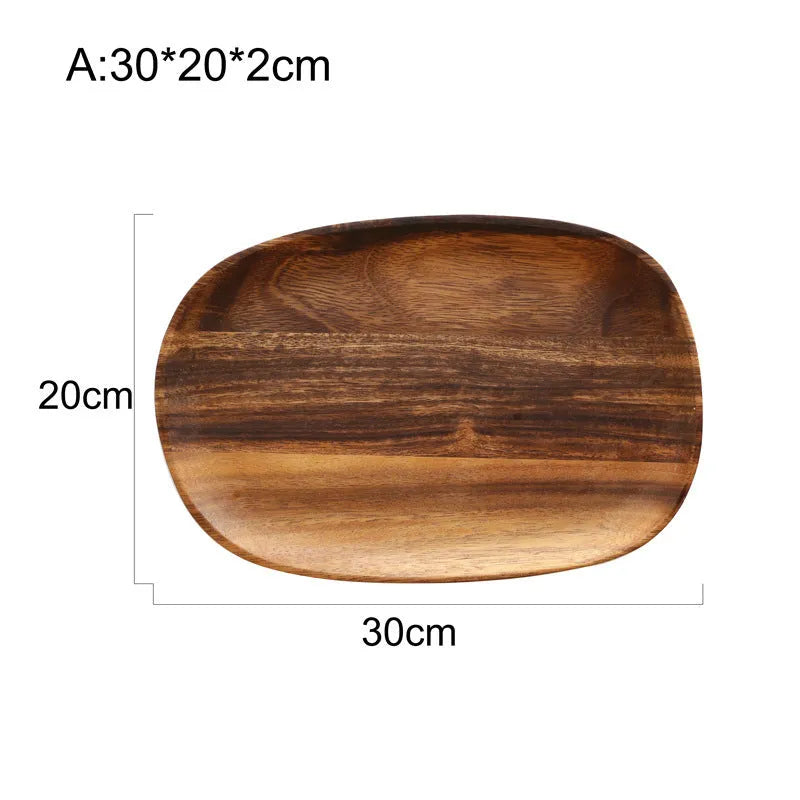 Acacia wood Japanese snack platter with hand-polished finish and natural wood grain