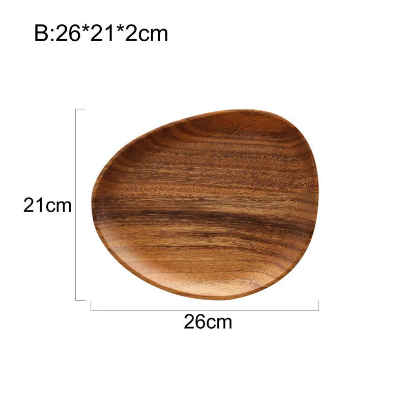 Acacia wood Japanese snack platter with hand-polished finish and natural wood grain
