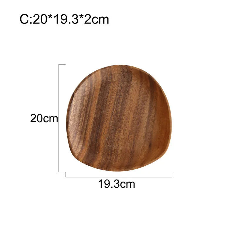 Acacia wood Japanese snack platter with hand-polished finish and natural wood grain